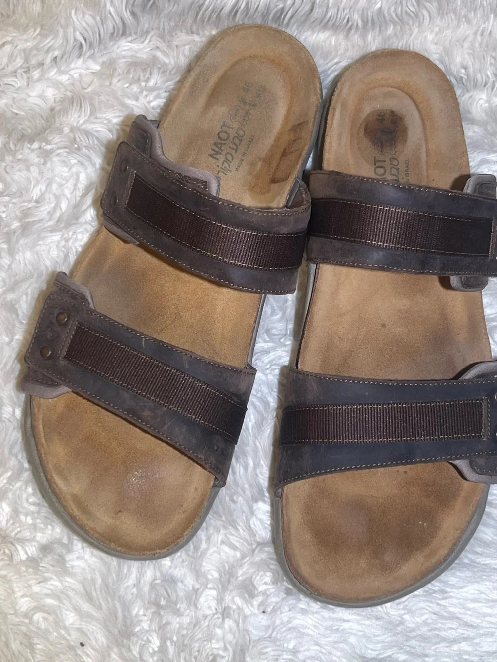 Naot Men's Brown Double-Strap Leather Slide Sandals size 13